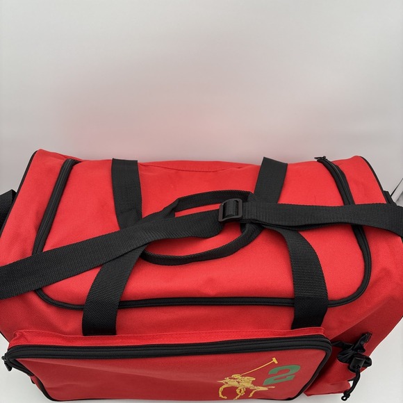 Ralph Lauren Fragrances POLO Duffle Bag LARGE Pony Logo 2 Red Gym Traveler NEW - Picture 2 of 13